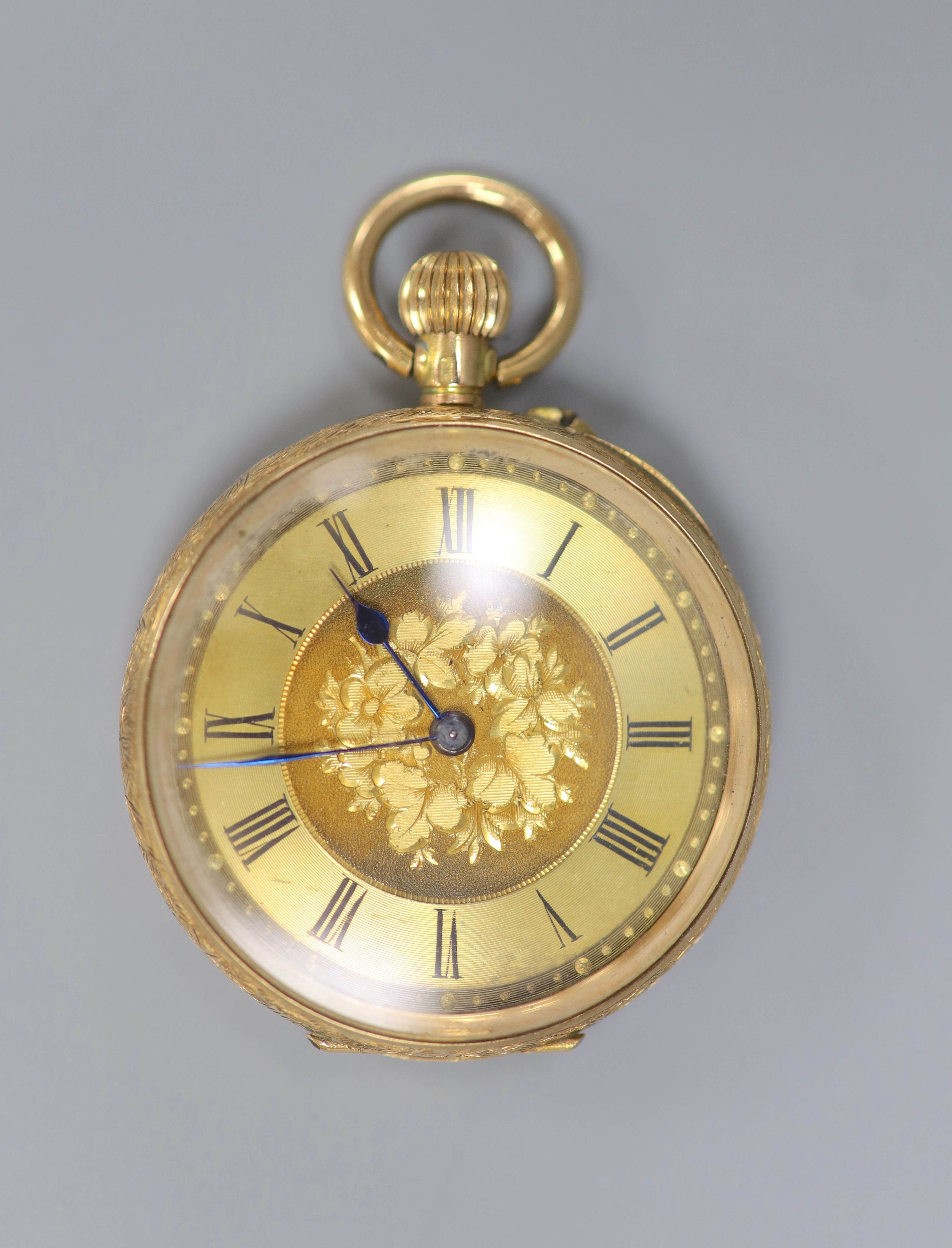 A continental 14k yellow metal open faced fob watch